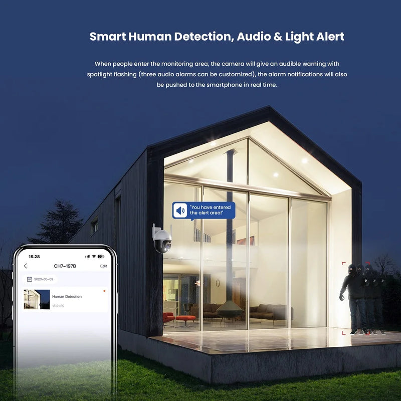 កាមេរ៉ា Tenda 4MP ក្រៅផ្ទះ Wi-Fi Pan/Tilt CH7-WCA ពណ៌ពេញ 360° ចក្ខុវិស័យពេលយប់ AI ការរកឃើញចលនា សំឡេងរោទិ៍ឆ្លាតវៃ