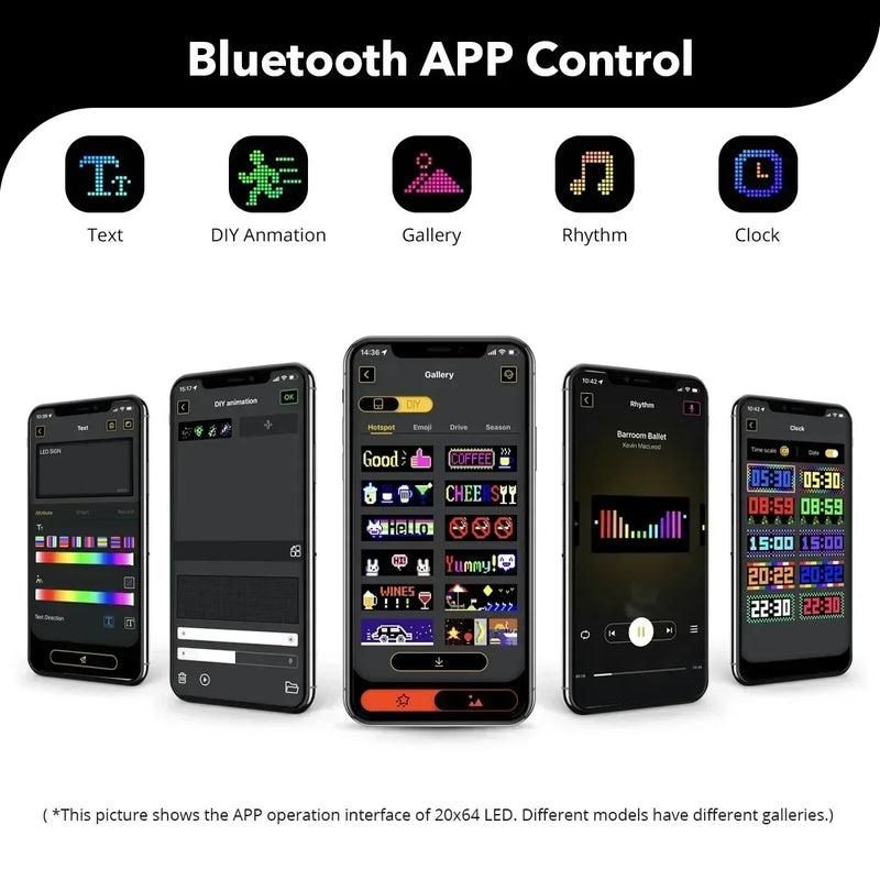 LED Matrix Pixel Screen App Bluetooth Control Flexible Display Screen DIY Programmable USB Plug-in Car Stores Hotels Bars Party