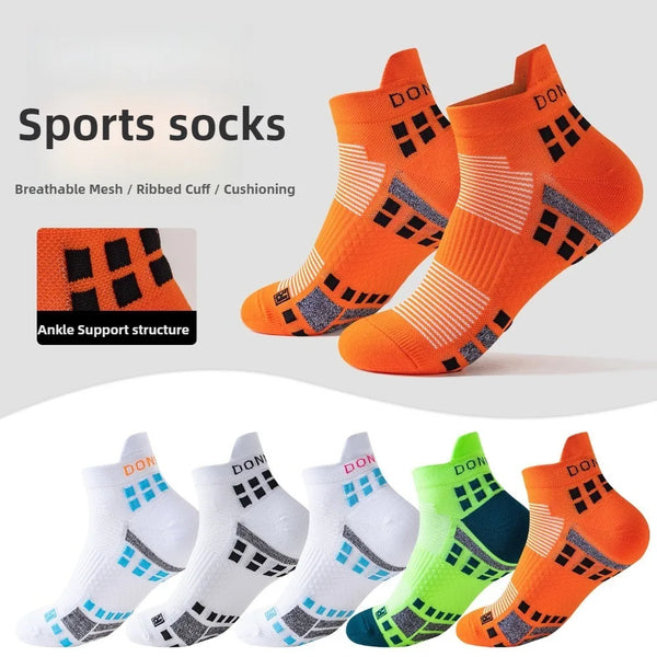 WRELS 1/2/3 Pairs Marathon Running Socks Anti Slip Breathable Basketball Socks Cushioned Elastic Low Cut Athletic Soccer Socks