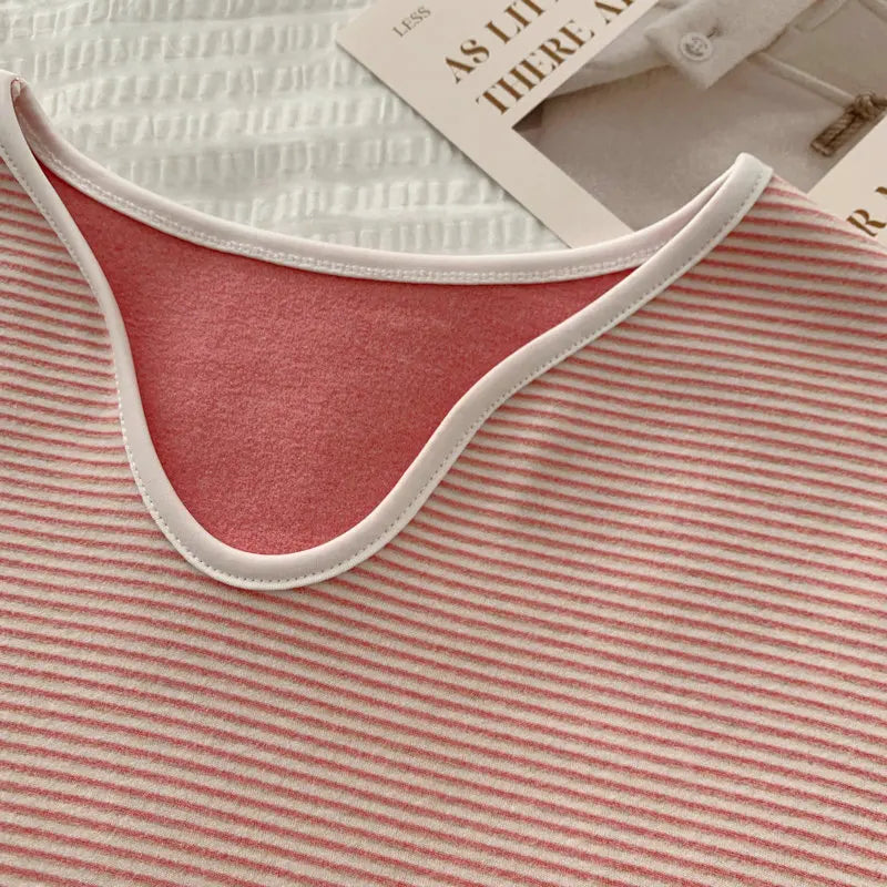 Pijama Feminino Thicken Fleece Long Sleeve Top Pant Set Fashion Striped Sleepwear Women's Pajamas Autumn Winter Home Clothes