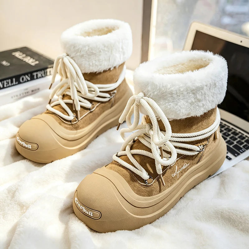 Men women's padded casual snow boots winter new warm plush high-top cotton boots couples outdoor anti-slip fashion walking boots
