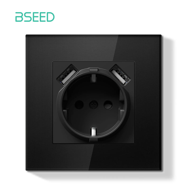 BSEED E Series 1/2Gang Button Light Switch Knob Dimmer Switch Wall EU Power Socket ST TV Socket Glass Panel Switch Socket Series