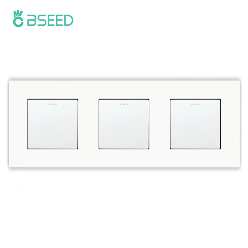 BSEED Mechanical Button Switch 1/2/3Gang 1Way Plus Wall Socket Power Outlets Plastic Panel Wall Light Switch On Off