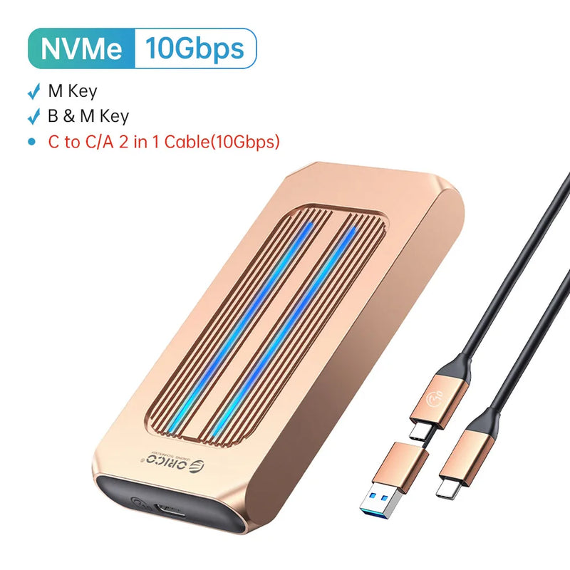 ORICO RGB M.2 SSD Enclosure 10Gbps M2 NVMe SSD Case All Aluminum USB3.1 Gen2 Case for Solid State Drive for Gamer Video Editing