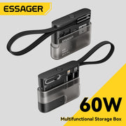 ខ្សែសាកទិន្នន័យ Essager PD 60W ពហុមុខងារ USB ប្រភេទ C សាកលឿនសម្រាប់ iPhone 17 16 15 ប្រអប់ផ្ទុកជាមួយប្រអប់ដាក់ឥវ៉ាន់ធ្វើដំណើរ