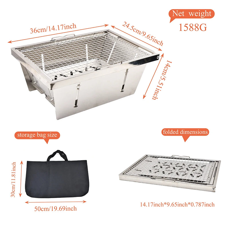 IGT 1 Unit Barbecue Grill Folding Charcoal Firewood Stove  Portable Camping Picnic Cookware Outdoor Stainless Steel BBQ Rack