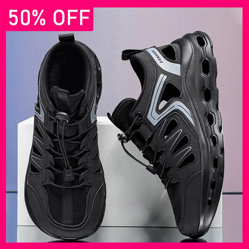 Unisex Sports Shoes Summer Soft Sole Rebound Cushioning Anti Slip Trendy Hollowed Out Mesh Wide Last Outdoor Running Shoes
