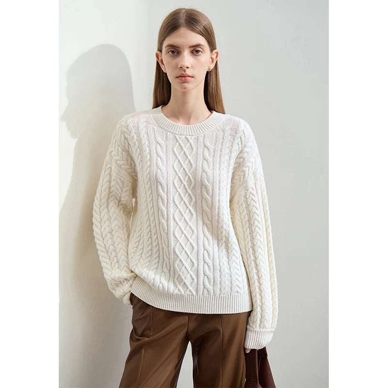 អាវយឺត Amii Minimalism Solid Women Solid 2025 ថ្មីរដូវស្លឹកឈើជ្រុះ គុណភាពរោមចៀម O-neck ដៃវែង អាវប៉ាក់បែប Vintage ទន់ 12443119