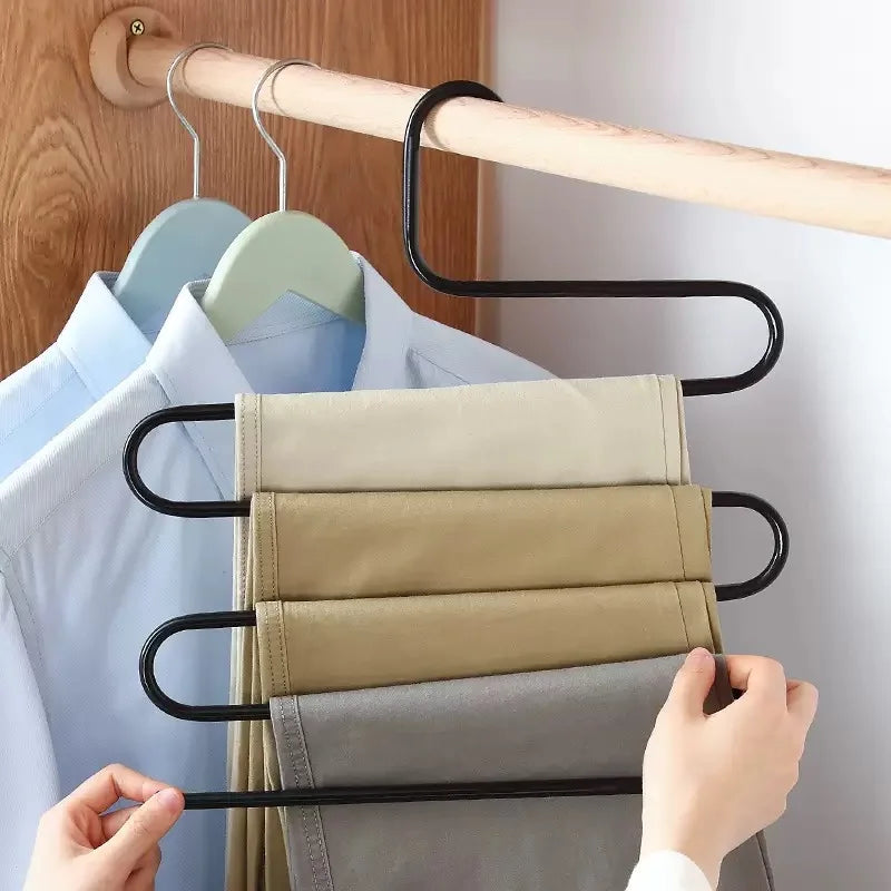 S-Shaped Pants Rack, Multi-Layer Multifunctional Pants Clip Hanger, Wardrobe with Pants, Towels, Anti Slip Storage, Organization
