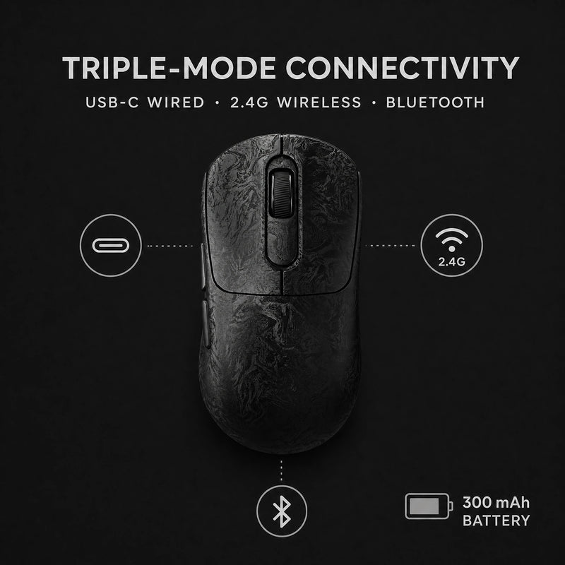 Akko GO Wireless Gaming Mouse Carbon Fiber PAW3955/3950/3315 Sensor 55g Lightweight Dual 8K Polling Rate 65000DPI Esports Mice