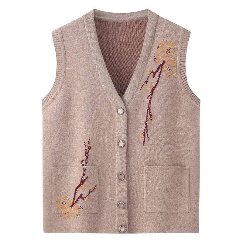 High Quality Grandma Vest Spring Autumn Knitted Sweater Jacket Women Cardigan Waistcoat Middle Aged Mother Winter Clothes