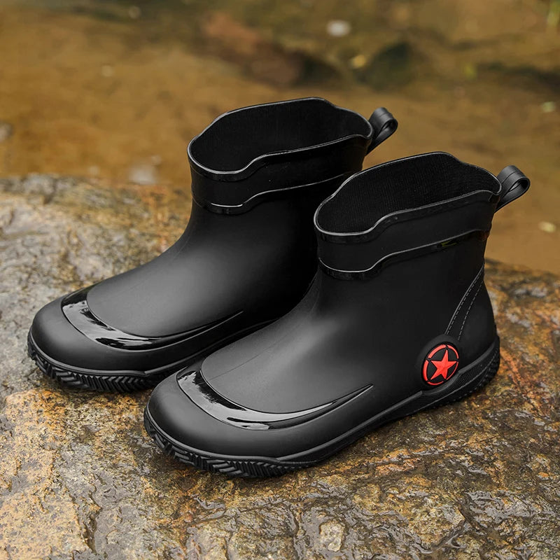 Men's High Top Casual Rain Boots Four Seasons Waterproof Non-Slip Fashion Outdoor Wading Fishing Water Shoes Walking Rain Shoes