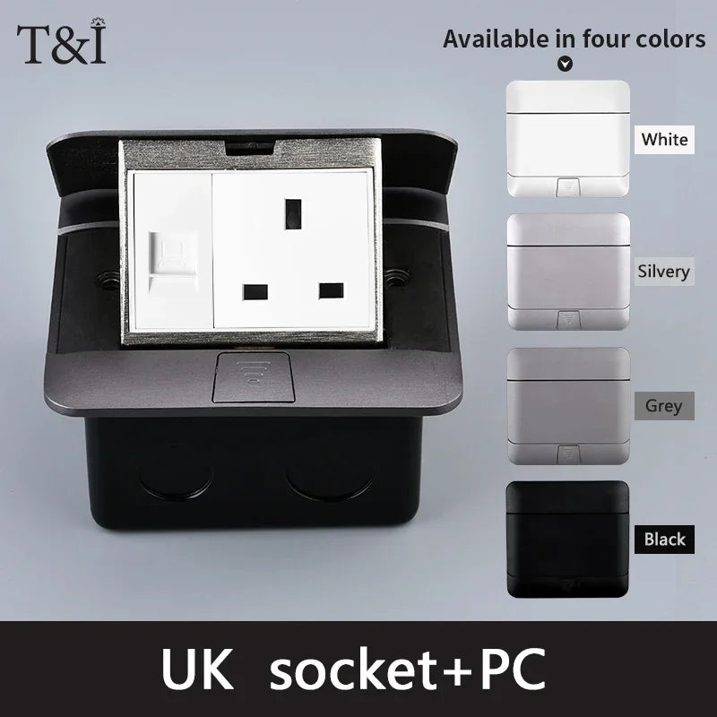 Metal Panel EU Standard Hidden Type Table Socket 2/3 Way Outlet USB/EUR/Universal/FR Office Cabinet Desktop Aluminum 120x120mm