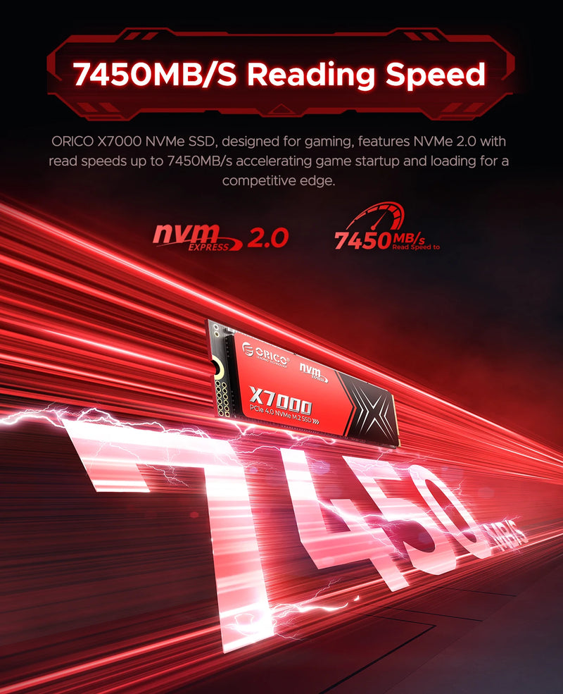 ORICO Gaming PS5 SSD PCIe 4.0 Up to 7450MB/s M.2 SSD 2280 PCIe 4.0X4 Internal Solid State Drive SSD for Gamers and Creators