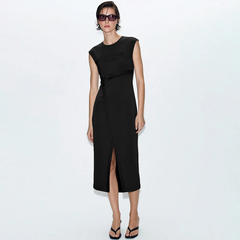 Amii Sleeveless Women's Casual Dresses 2026 Summer New O-Neck Invisible Zipper Slim Office Casual Midi Dress For Women 12652081