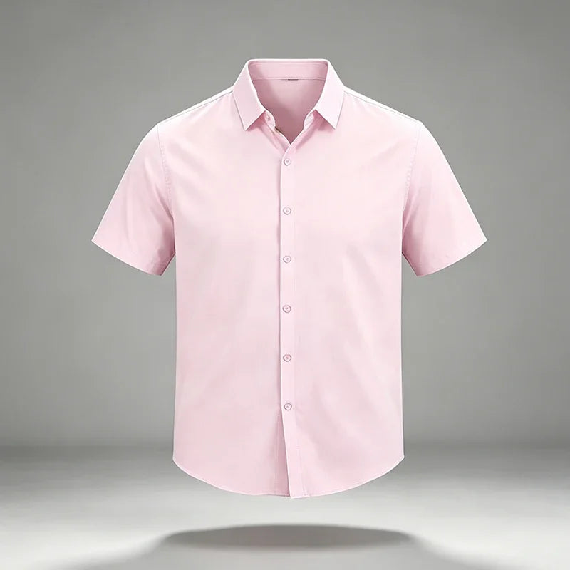 Summer Male Lapel Short Sleeve Dress Shirt Single Breasted Soft Stretch Cloth Outdoor Travel Daily Commute Formal Top