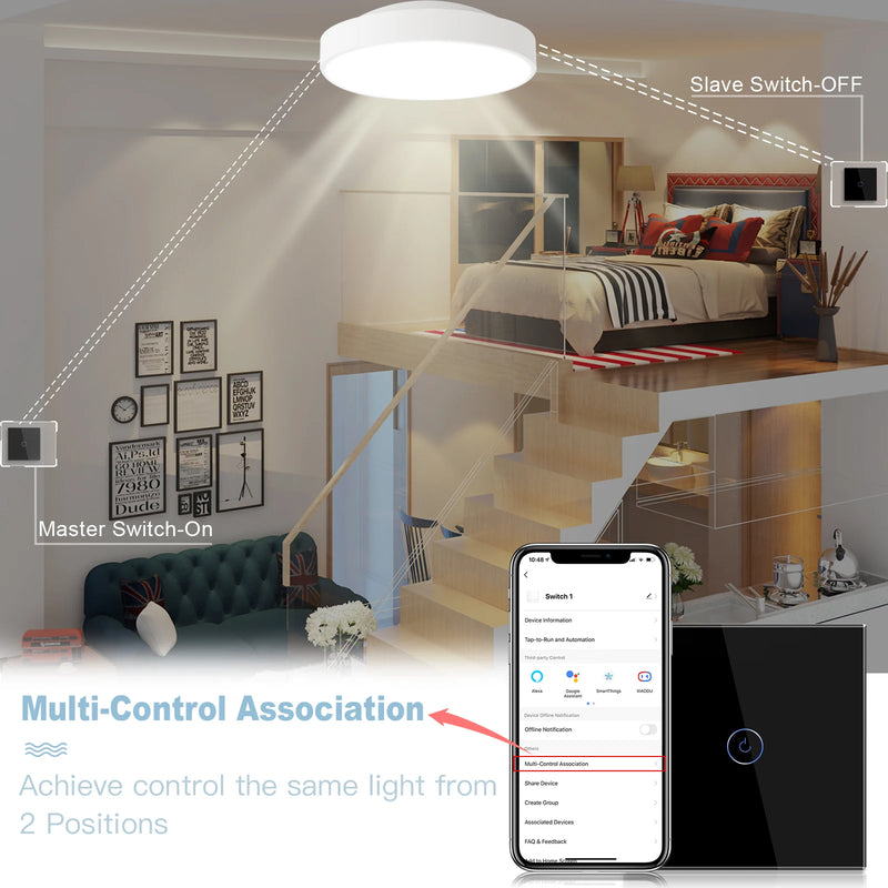 BSEED WIFI Wall Switches Smart Touch Screen LED Light Switches 1/2/3Gang 1/2/3Way Google Alexa App Power Switches Neutral Wire