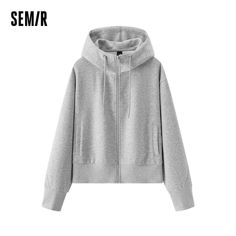 Semir Women Jacket 2026 Spring New Hooded Scimitar Lantern Sleeve Petite Fashion Slimming Simple Versatile Tops