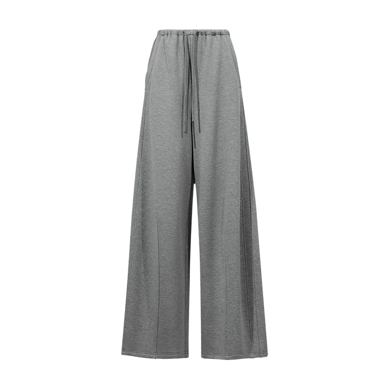 Amii Women's Wide Leg Pants 2026 Autumn New Drawstring Elastic Waist Casual Pants Air Layer Fabric Basic Loose Trousers 12623075