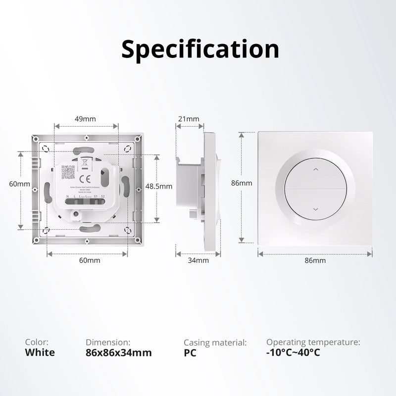 SONOFF ERBS Fusion Series Roller Shutter Wall Switch Enclosure EU Wall Box Compatible Fireproof PC Housing Clip-On Switch Design