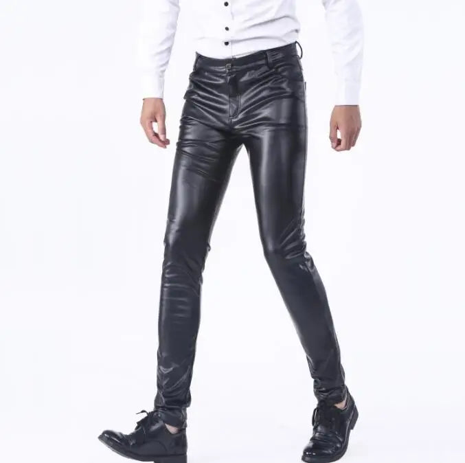 2026 New Men's Leather Pants Fashion Slim PU Trousers Red Blue Black Gray White Pantalones Hombre