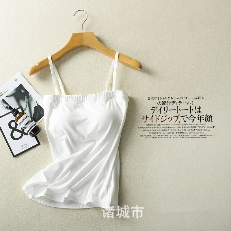 ខោទ្រនាប់ស្ត្រីសិចស៊ី Push Up Sleepwear Top One Piece Pajamas Women Modal Chest Pad Nightwear Sling Vest Bottoming T-Shirt