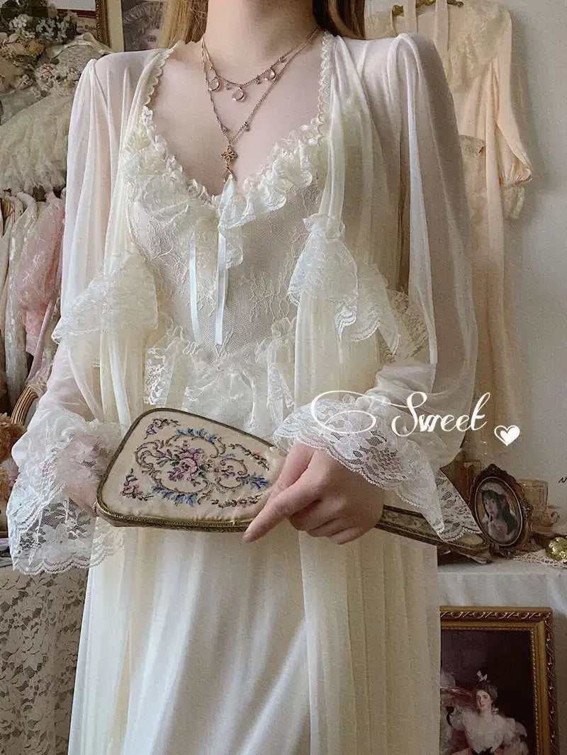 Vintage Female Court Style Thin Robe/Nightdress Ladies Princess Nightgowns Fairytale Pajamas Sleepwear Women's Home Clothing