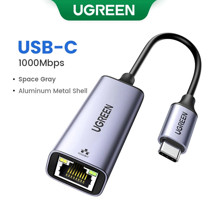 UGREEN USB C Ethernet Adapter 1000/100Mbps USB Lan RJ45 Thunderbolt 3 for Laptop Macbook Samsung iPad USB Ethernet Network Card USB-C Space Gray CHINA