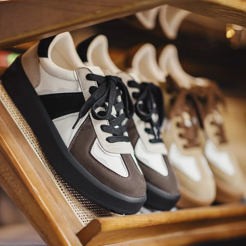 Maden German Army Trainers Shoes Men's Retro Chunky Sole Sneakers Lace Up Low Top Casual Sporty Board Shoes for Autumn Winter