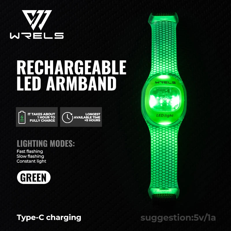 WRELS Arm Light Rechargeable LED Light Up Armband Waterproof Night Running Cycling Outdoor Safety Wristband Warning Light