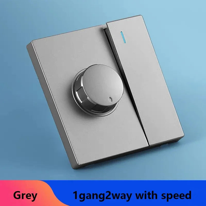 Grey Brushed Eu Universal 1gang2way Light Switch with Fan Speed Control Switch,range Hood Ceiling Fan Switch Panel AC 110-250V