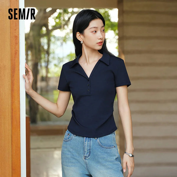 អាវប៉ូឡូស្ត្រី Semir ប្រវែងខ្លី រាងស្លីម សមល្មម មានអារម្មណ៍ត្រជាក់ រដូវក្តៅឆ្នាំ ២០២៦ ម៉ូដទាន់សម័យ ងាយស្រួលប្រើ