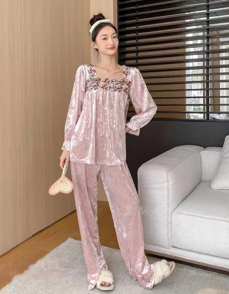 Winter Woman Pajamas New Warm Gold Velvet Sleepwear Set Spring Autumn Home Clothes Casual Nightwear Pijamas Women Pyjama Suit
