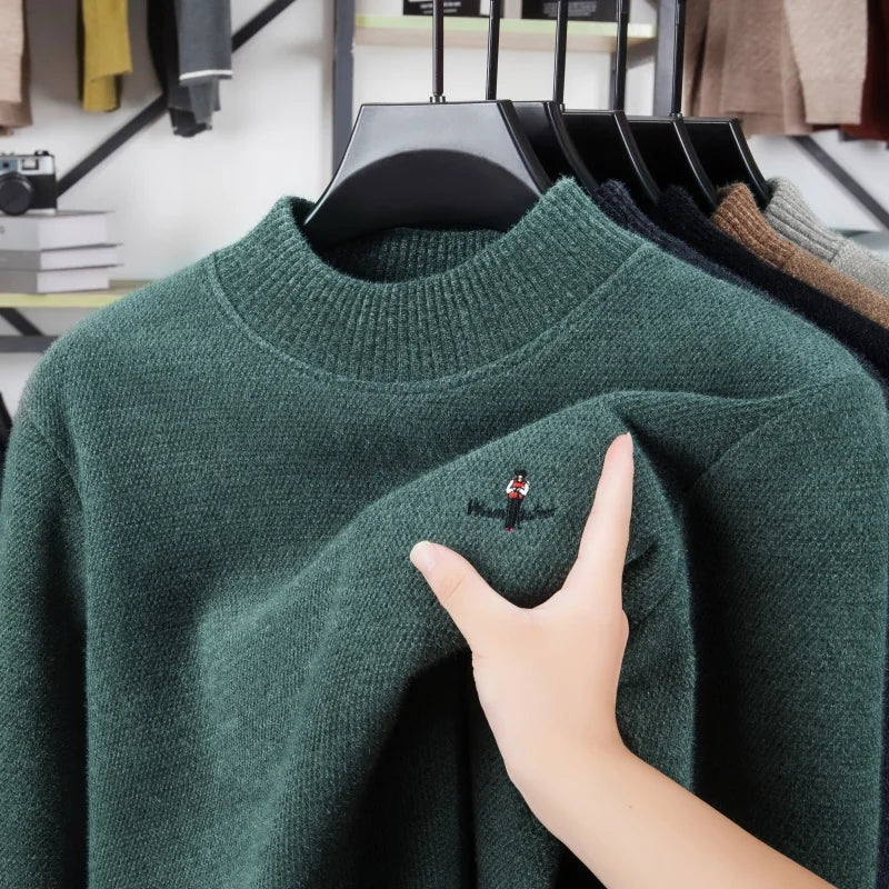 Hot High Quality Man Long-Sleeved Sweater Round Neck Fleece-Lined Thickened No Pilling No Fading Embroidery Spring Leisure Tops
