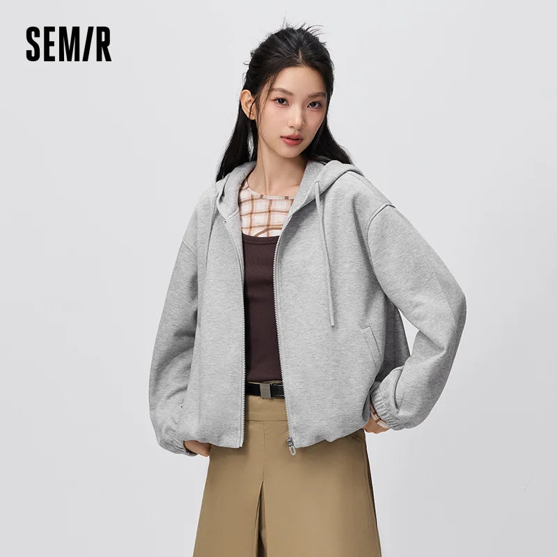 Semir Women Jacket Hooded Loose Fit Bubble Hem 2026 Autumn Petite Casual Sporty Outerwear Long Sleeve Fashion Coat