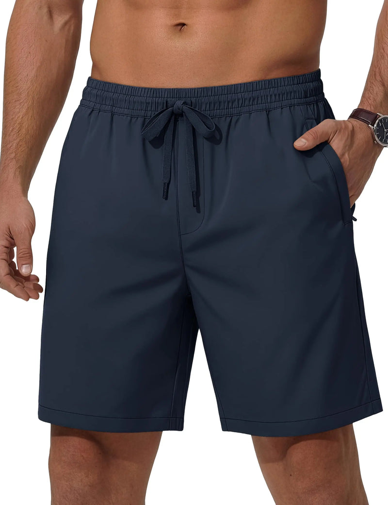 TACVASEN Men's Casual Shorts 7 Inch Inseam Elastic Waist Summer Athletic Shorts With Zipper Pockets Outdoor Daily Shorts