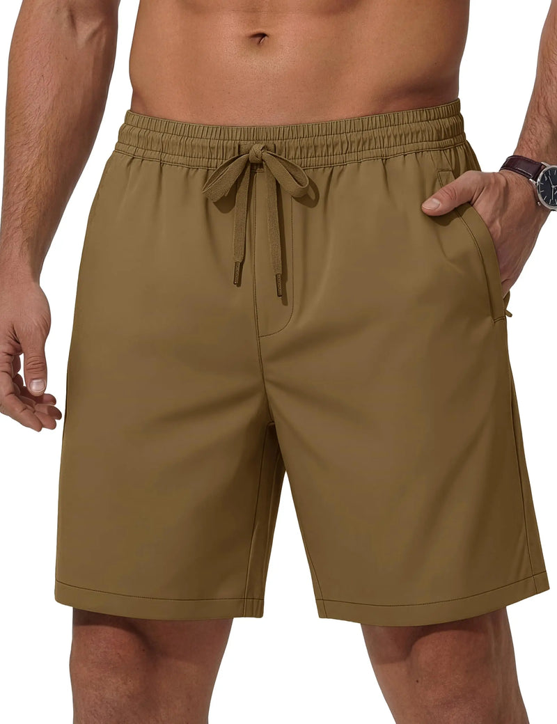TACVASEN Men's Casual Shorts 7 Inch Inseam Elastic Waist Summer Athletic Shorts With Zipper Pockets Outdoor Daily Shorts