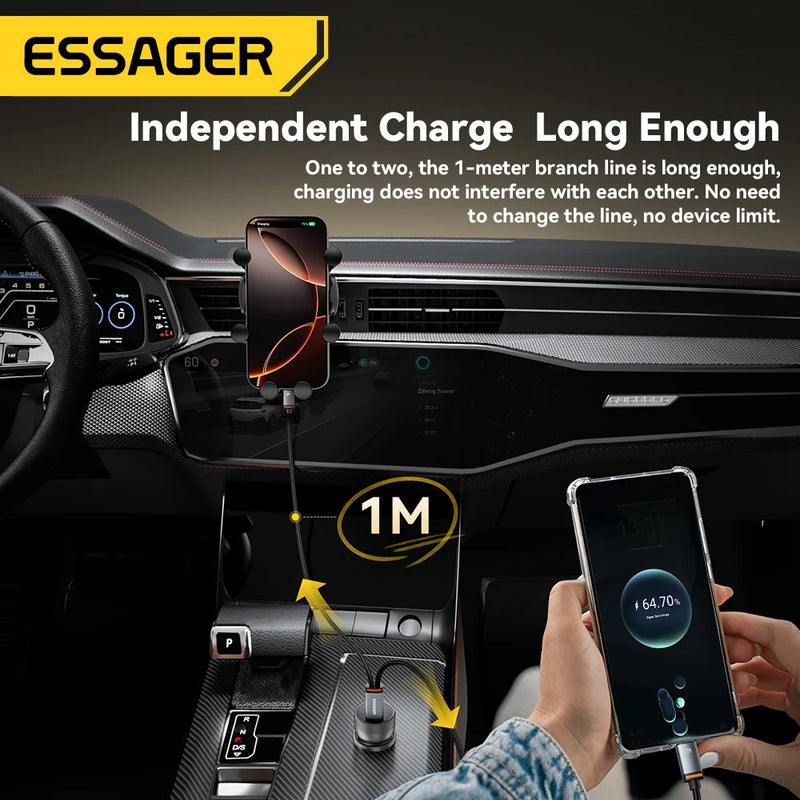 ខ្សែសាក Essager 2 in 1 7A USB A ទៅ Type C ទៅ Lighting 100W PD សាកលឿនសម្រាប់ Macbook IPhone16 15 14 Samsung Xiaomi Huawei Hono