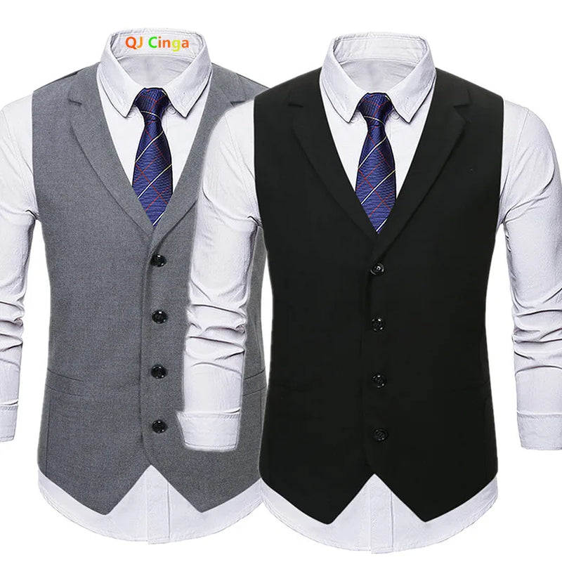 2026 New Men's Black V-Neck Sleeveless Vest Jacket, Single Breasted Gray Vests, Size M-3XL���2026 New Waistcoat