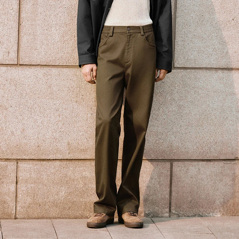 Semir Fleece Pants Men Solid Color Versatile Cargo Pants Elastic Waist Loose Straight Leg Trendy 2026 Winter Casual Wear
