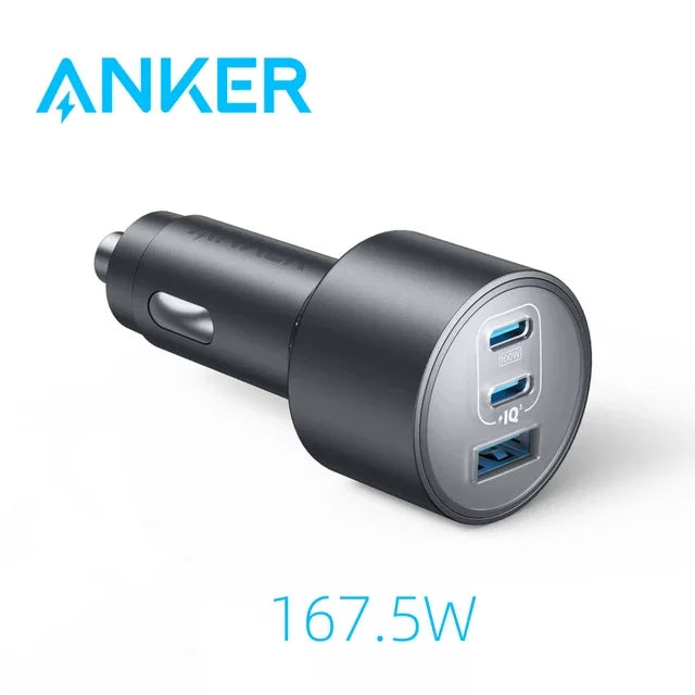 ឆ្នាំងសាករថយន្ត Anker Original 167.5W 3-Port USB-C USB-A PD Fast Charging Adapter សម្រាប់ MacBook Laptop iPhone Samsung Smartphone