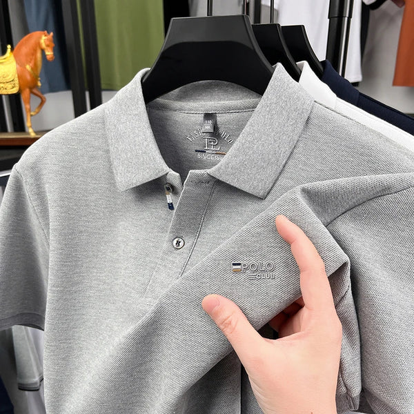 Luxury Men Short-Sleeved Polo Shirt Lapel Button Letter Print British Style Summer New Business Casual Breathable Men's Clothing
