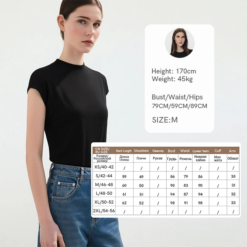 Amii Women's T-shirt 2026 Summer New Mock Neck Acetate Stretch Dolman Sleeve Basic Versatile Casual Women's Tee Shirt 12622223