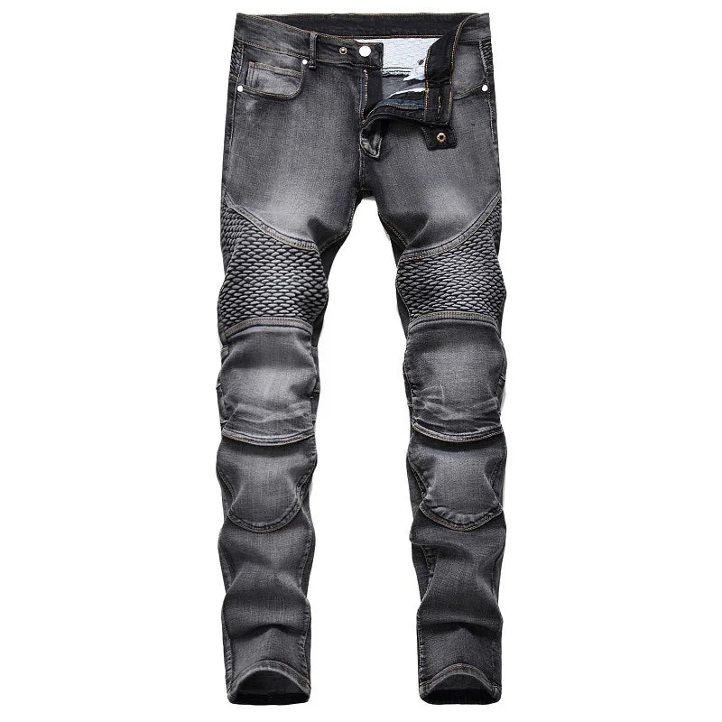 2026 Men's Blue Jeans, Gray Fashion Casual Trousers, Pleated Patchwork Decorative Denim Pants Asian Sizes 29-38, 40, 42.