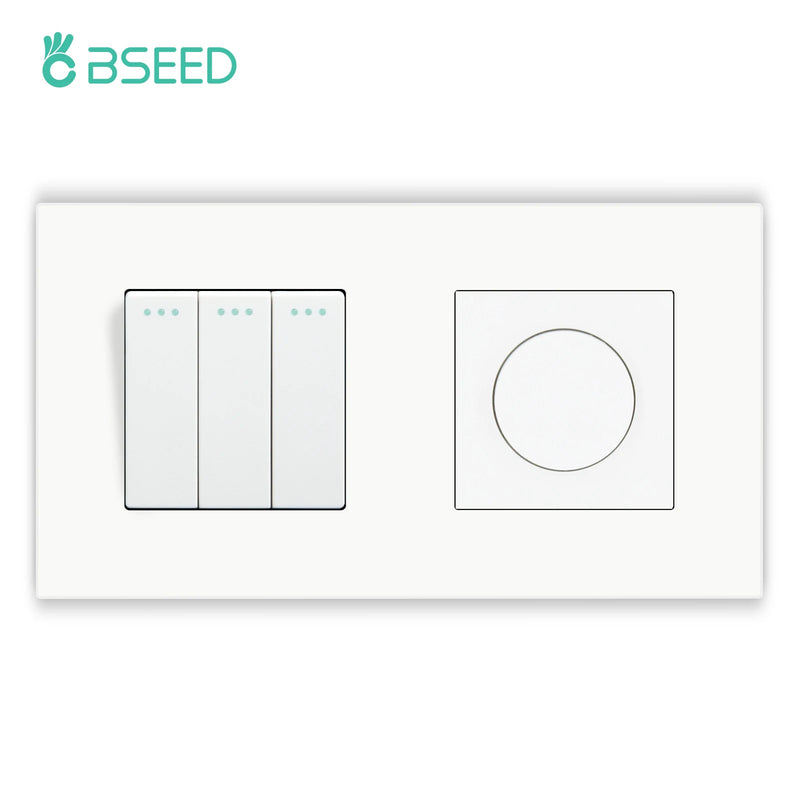 BSEED Rotary Switch LED Dimmer Light Switch With 1/2/3Gang Button Light Switch EU Wall Power Socket PC Plastic Frame