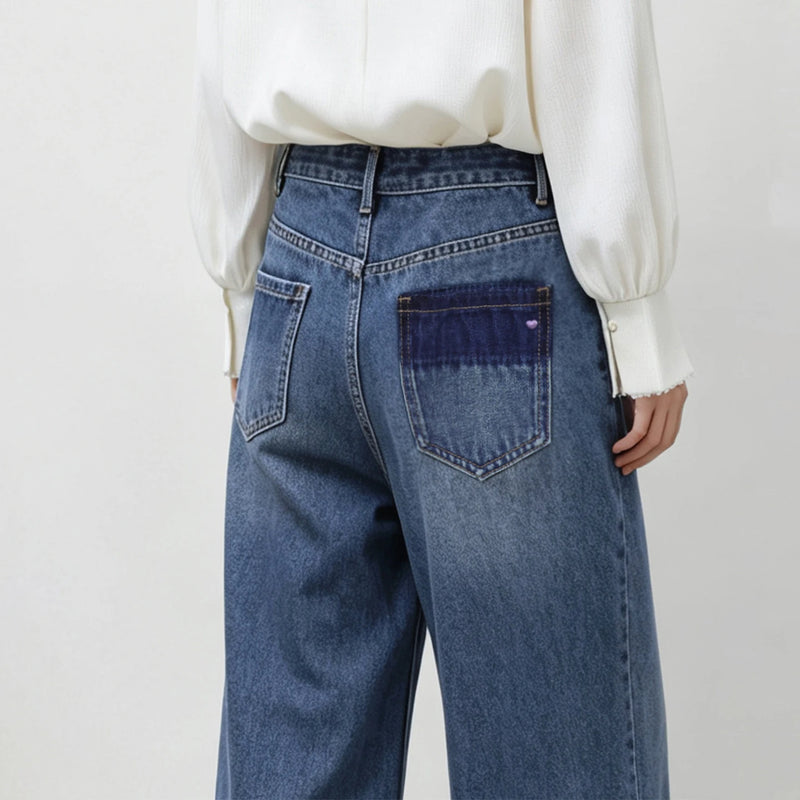 Amii Women's Straight Jeans Color Block Embroidered Slimming Trouser Casual Versatile Pants 2026 Autumn Women's Jeans 12643114