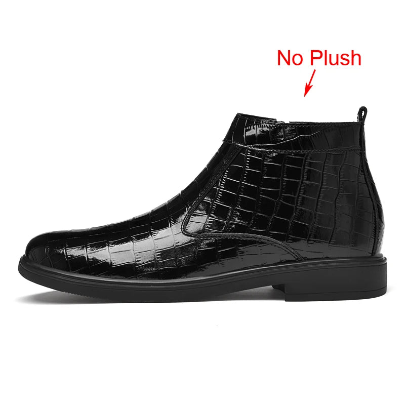 Autumn Winter Mens Patent Leather Boots Men Casual Brown Black Ankle Boots With Side Zipper Big Size 47 48