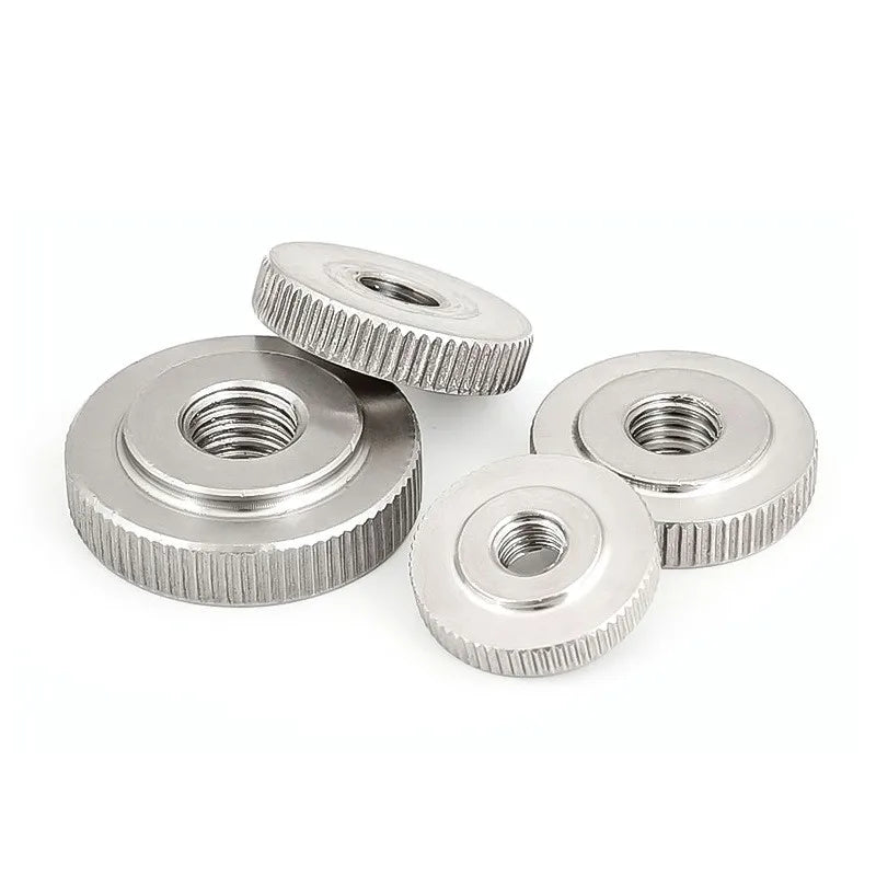 304 Stainless Steel Knurled Hand Thin Nut Through Hole Flat Head Flat Nut GB807 Lock with Step M3 M4 M5 M6 M8 M10 M12