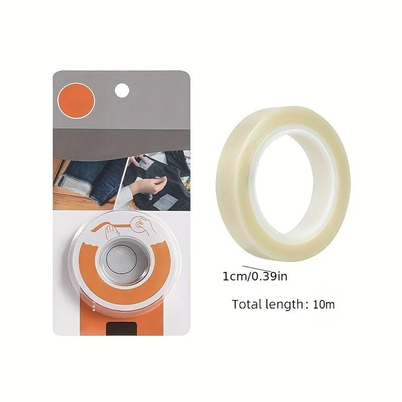 1 Roll of Convenient Seamless Hem Tape, 10 meter, Double-Sided Adhesive Fabric Hem Tape - White, No-Iron for Pants and Clothes