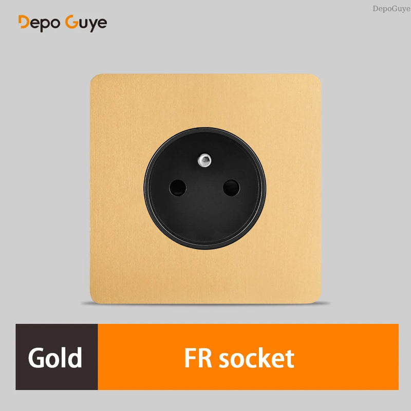 Retro EU French Standard Metal Double USB Wall Power Socket,Brushed Stainless Steel Antique Outlet with Type-c Usb Charing Port